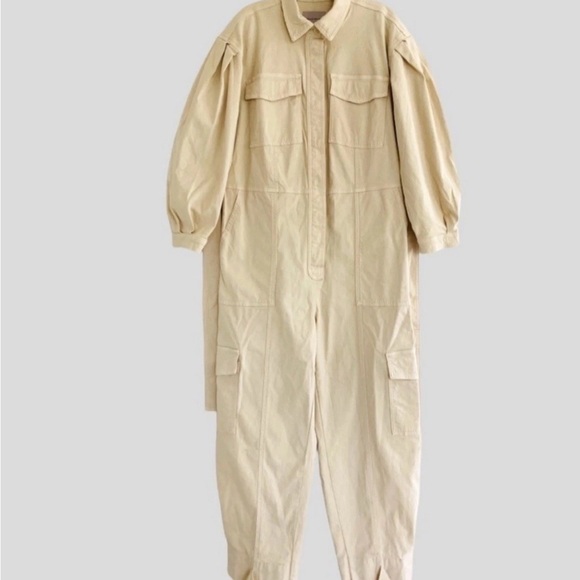 NEW Banana Republic Moleskin Flightsuit Jumpsuit Beige SMALL Womens $190 - Picture 6 of 13